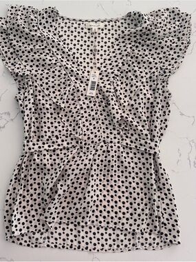NWT Max Studio Womens M Polka Dot Ruffle Blouse Tie Back Flutter Sleeve MSRP $78